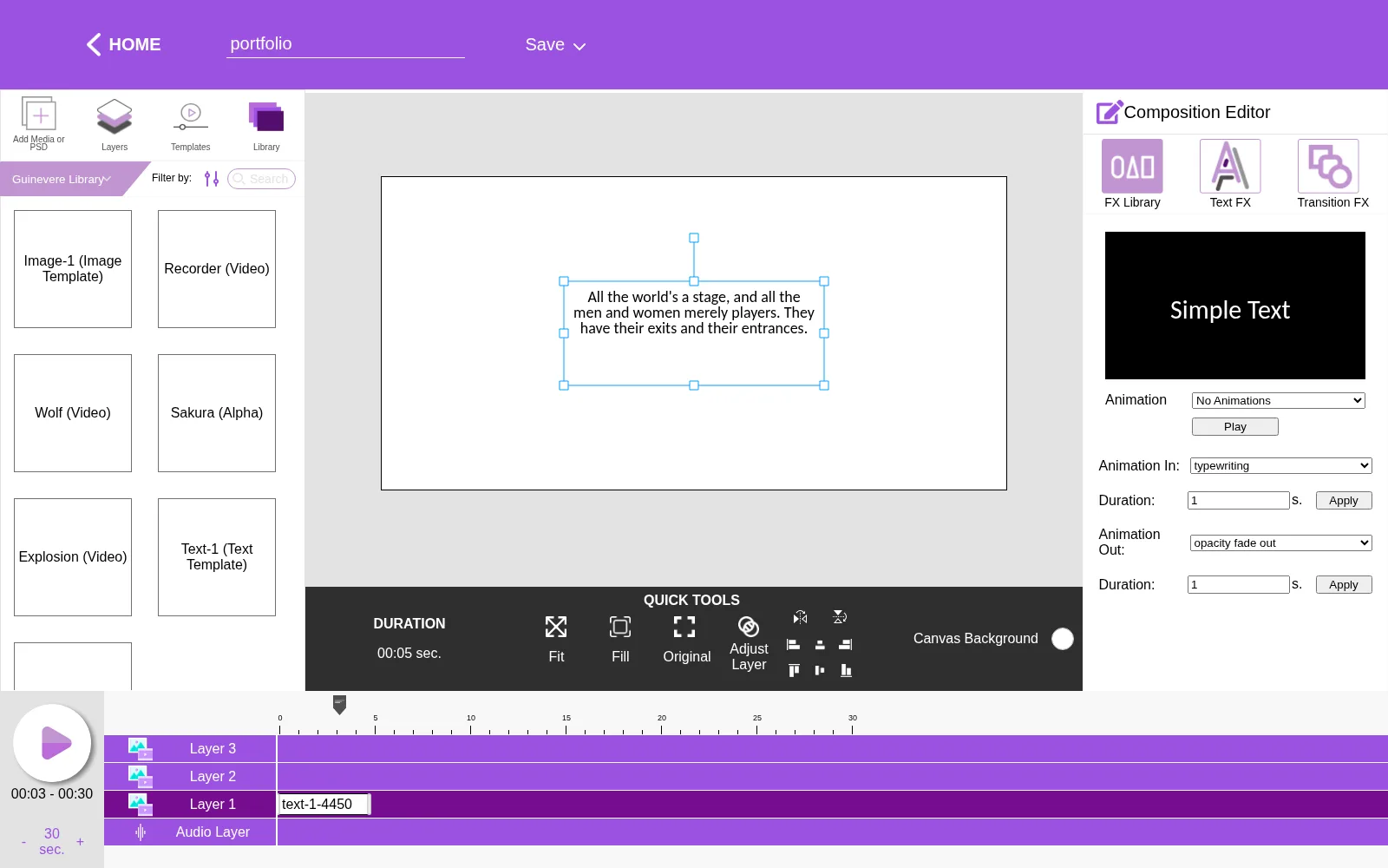 Animation controls and timeline